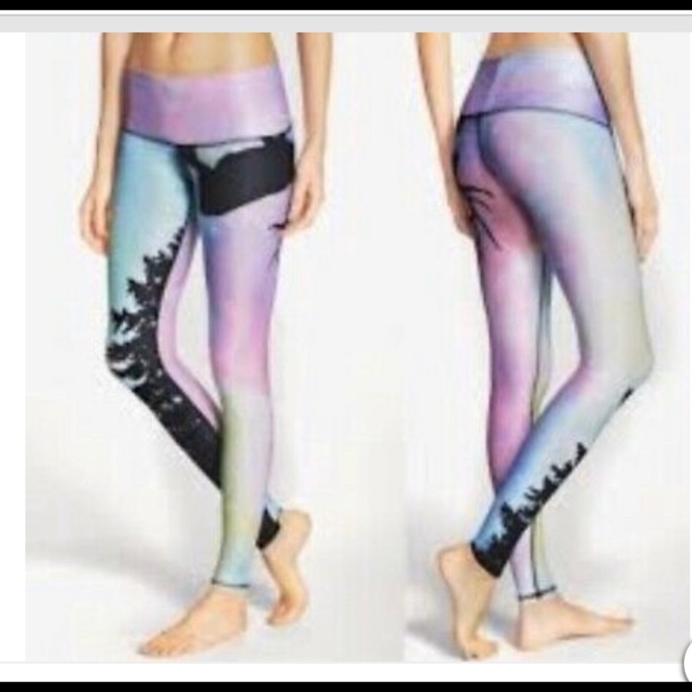 teeki Pastel Ombre Leggings with Black Forest Silhouette